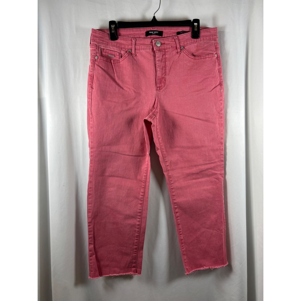Nine West Chrystie Capri Jeans Pink Frayed Raw Hem Size 12 Womens Straight Leg